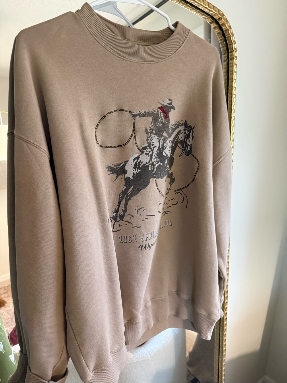 Abercrombie & Fitch Taupe Cowboy Graphic Crewneck Sweatshirt